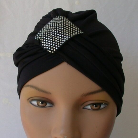 Onyx Black Instant Turban Cap Fun and Flirty Fashion Hat - Picture 1 of 3